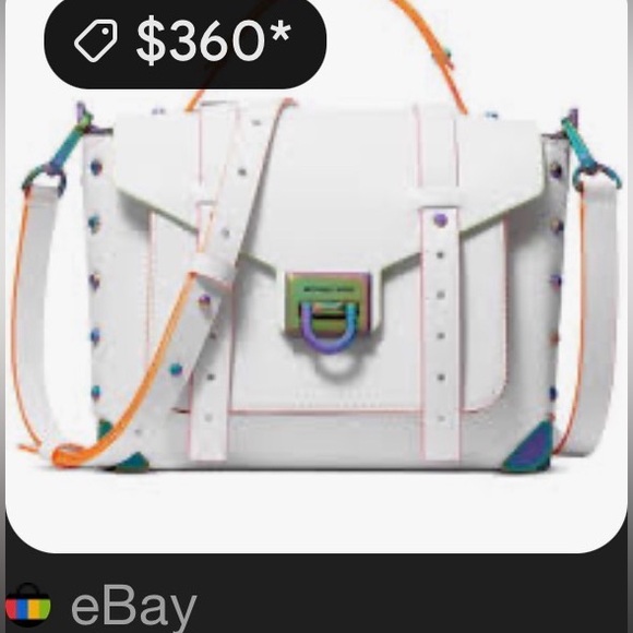 MICHAEL KORS ~ Small White Crossbody Satchel w/Multicolor Accents Monochromatic - Picture 13 of 14